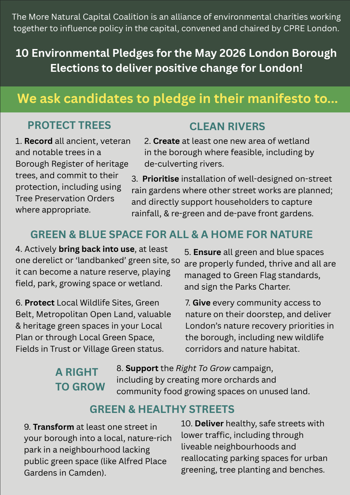 10 pledges for candidates to implement into their policies.